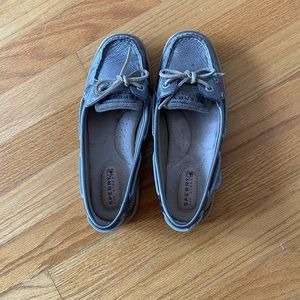 Sperry silver boat shoes